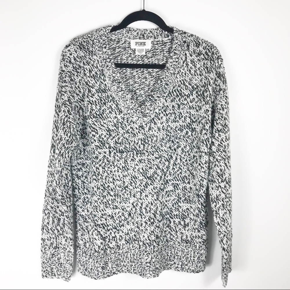 Pink Victoria Secrets Black White V-Neck Sweater S